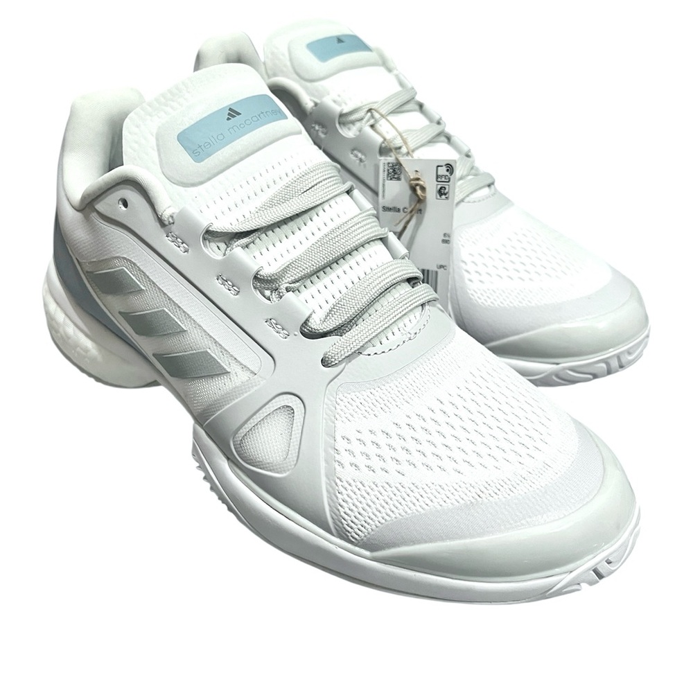 NWT STELLA MCCARTNEY adidas Stella Court Tennis Shoes Sneakers WhT/Slvr/Blue 8